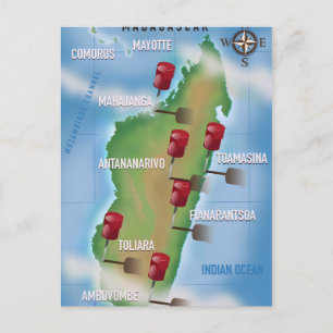 Madagaskar-Karte Vintage-Reiseposter. Postkarte