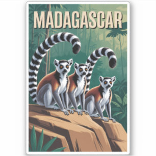 Madagaskar Lemuren Illustration Reise Kunst Vintag Aufkleber