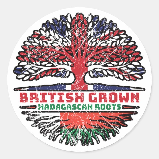 Madagaskar Madagaskar British UK Tree Roots Flag Runder Aufkleber (Vorderseite)