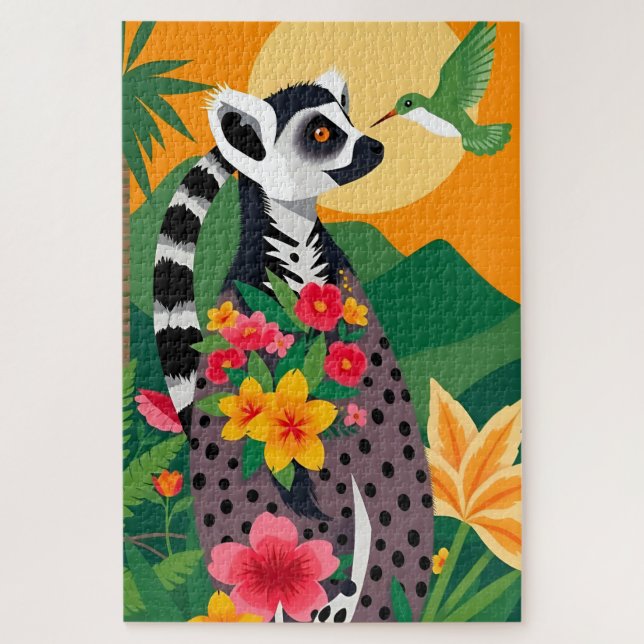 Madagaskar Ringelschwanze Lemur und Hummingbird Puzzle (Vertikal)