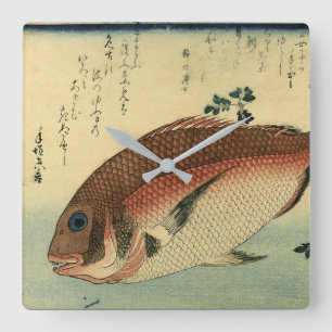Madai oder Red Tai - Hiroshige japanische Fischdru Quadratische Wanduhr