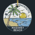 Madaket Beach Massachusetts Vintag Keramik Ornament<br><div class="desc">Handgezeichnete Illustration von Madaket Beach mit Palmen und Wellen im Hintergrund. Ideal für alle,  die Lieben,  Madaket Beach zu besuchen.</div>