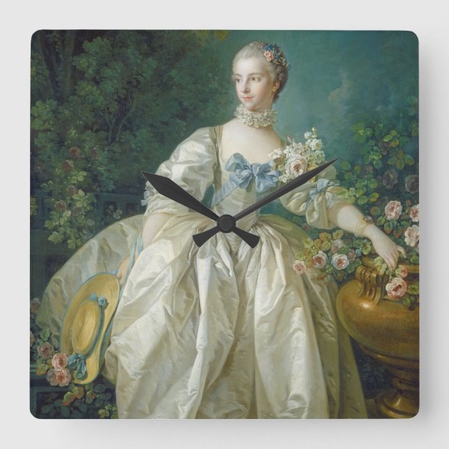 Madame Bergeret, C. 1766 (Öl auf Leinwand) Quadratische Wanduhr (Vorderseite)