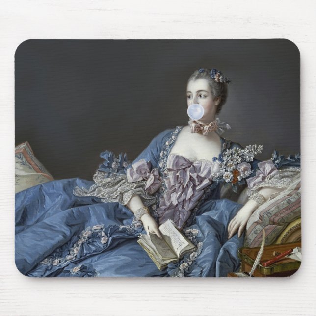 Madame de Pompadour bläst ein blaues Kaugummi Mousepad (Vorne)