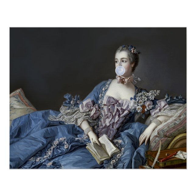 Madame de Pompadour bläst ein blaues Kaugummi Poster (Vorderseite)