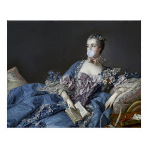 Madame de Pompadour bläst einen blauen Kaugummibal Poster