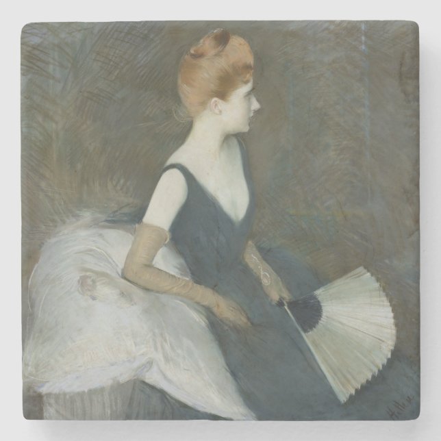 Madame Marthe Le Tellier Sitting auf einem Sofa Steinuntersetzer (Vorderseite)