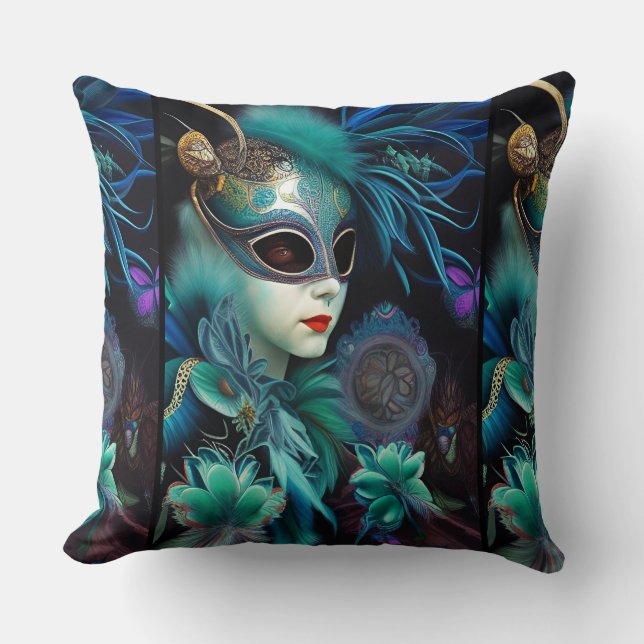 Madame Masquerade Aquamarin Kissen (Vorderseite)