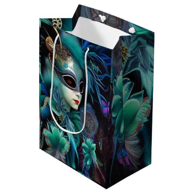 Madame Masquerade Aquamarin Mittlere Geschenktüte (Vorderseite Schrägansicht)