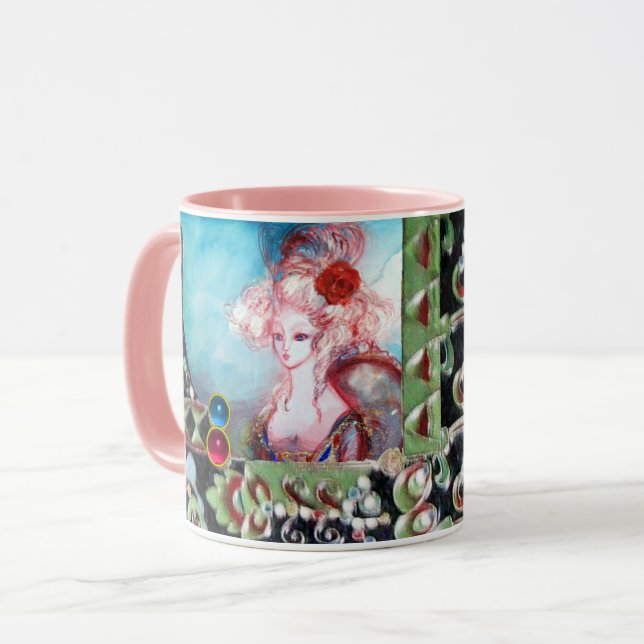 MADAME POMPADOUR ,BLACK GREEN BLUE PINK GEMSTONES TASSE (Vorderseite Links)