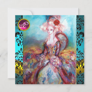 MADAME POMPADOUR, BLAUE SCHWARZE DAMAST-BLUMEN-MON EINLADUNG