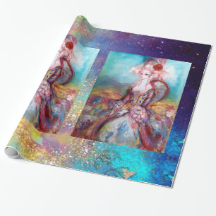 MADAME POMPADOUR / Hellgoldblaue Glitzern Geschenkpapier