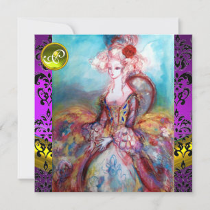 MADAME POMPADOUR PURPUR SCHWARZER DAMAST MONOGRAMM EINLADUNG