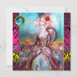 MADAME POMPADOUR, ROSA SCHWARZER DAMAST-BLUMEN-MON EINLADUNG