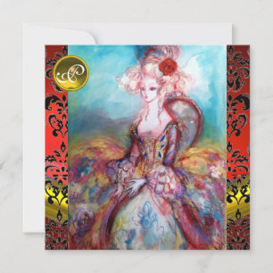 MADAME POMPADOUR, ROT SCHWARZ DAMASK BLUME MONOGRA EINLADUNG