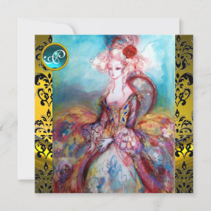 MADAME POMPADOUR YELLOW BLACK DAMASK MONOGRAMM EINLADUNG