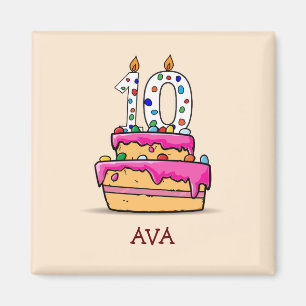 Mädchen 10. Geburtstag, 10 auf Sweet Pink Cake Magnet