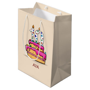 Mädchen 10. Geburtstag, 10 auf Sweet Pink Cake Mittlere Geschenktüte