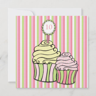 Mädchen 10. Geburtstag Cupcake Striped Party Einla Einladung