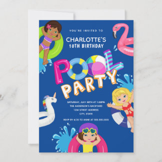 Mädchen 10. Geburtstag Pool Party Einladung
