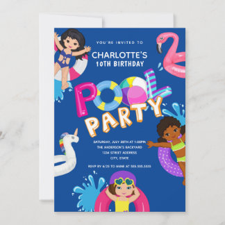 Mädchen 10. Geburtstag Pool Party Einladung