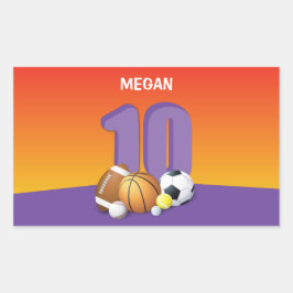 Mädchen 10. Geburtstag Sportbälle Rechteckiger Aufkleber