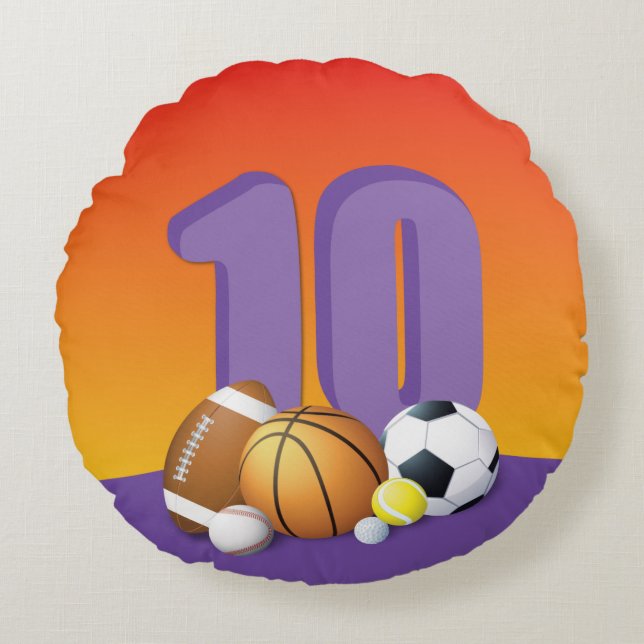 Mädchen 10. Geburtstag Sportbälle Rundes Kissen (Vorderseite)