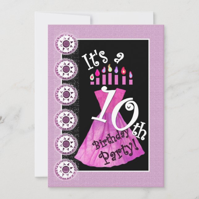 Mädchen-10. Geburtstags-Party ROSA Einladung (Vorderseite)