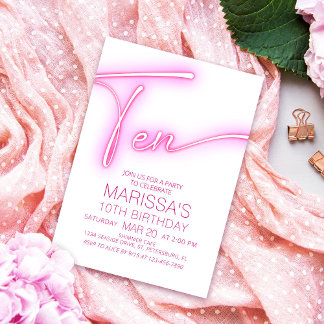 Mädchen 10. Neon Teen Geburtstag Einladung