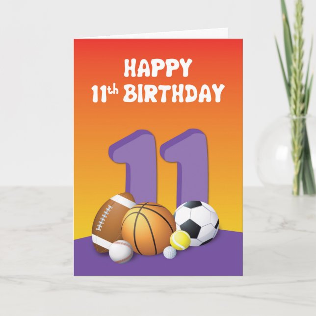 Mädchen 11. Geburtstag Sportbälle Karte (Vorderseite)