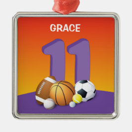 Mädchen 11. Geburtstag Sportbälle Ornament Aus Metall