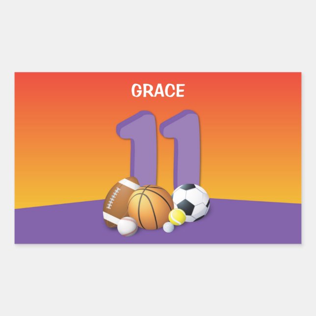 Mädchen 11. Geburtstag Sportbälle Rechteckiger Aufkleber (Vorderseite)