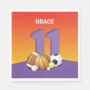 Mädchen 11. Geburtstag Sportbälle Serviette