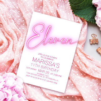 Mädchen 11. Neon Teen Geburtstag Einladung