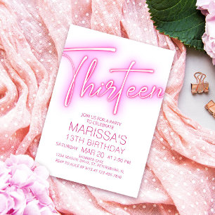 Mädchen 13. Neon Teen Geburtstag Einladung