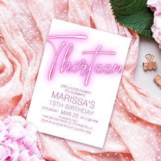Mädchen 13. Neon Teen Geburtstag Einladung
