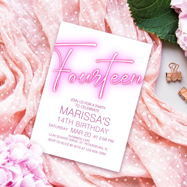 Mädchen 14. Neon Teen Geburtstag Einladung (Von Creator hochgeladen)