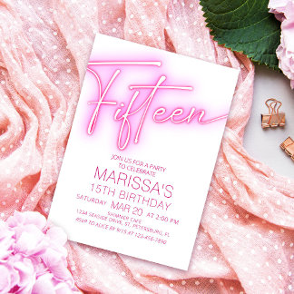 Mädchen 15. Neon Teen Geburtstag Einladung
