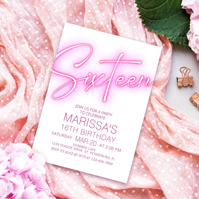 Mädchen 16. Neon Teen Geburtstag Einladung (Von Creator hochgeladen)