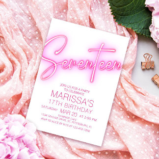 Mädchen 17. Neon Teen Geburtstag Einladung