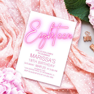 Mädchen 18. Neon Teen Geburtstag Einladung