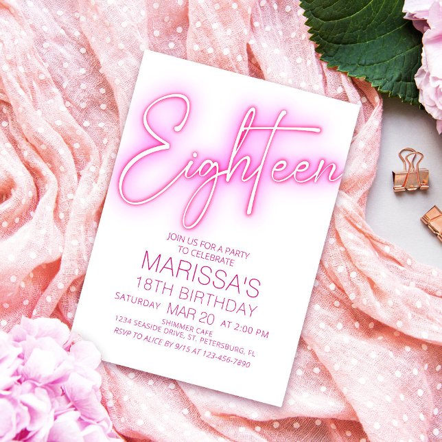 Mädchen 18. Neon Teen Geburtstag Einladung (Von Creator hochgeladen)