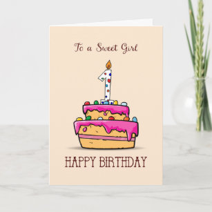 Mädchen 1. Geburtstag, 1. auf Sweet Pink Cake Karte