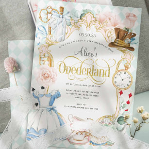 Mädchen 1. Geburtstag Alice's Onederland Tea Party Einladung