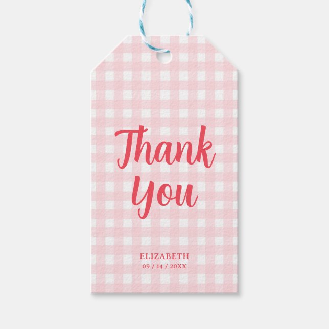 Mädchen 1. Geburtstag Erdbeere Gingham Danke Geschenkanhänger (Vorderseite)