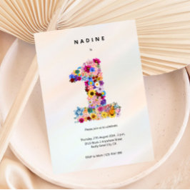 Mädchen 1. Geburtstag Erster Geburtstag Blumengebä Einladung