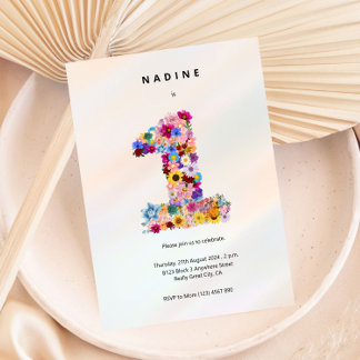 Mädchen 1. Geburtstag Erster Geburtstag Blumengebä Einladung