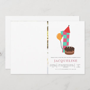 Mädchen 1. Geburtstag Foto Einladung