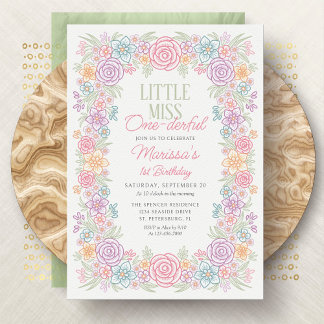Mädchen 1. Geburtstag Miss One derful Floral Einladung