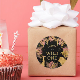 Mädchen 1. Geburtstag Party Pink Gold Safari Runder Aufkleber